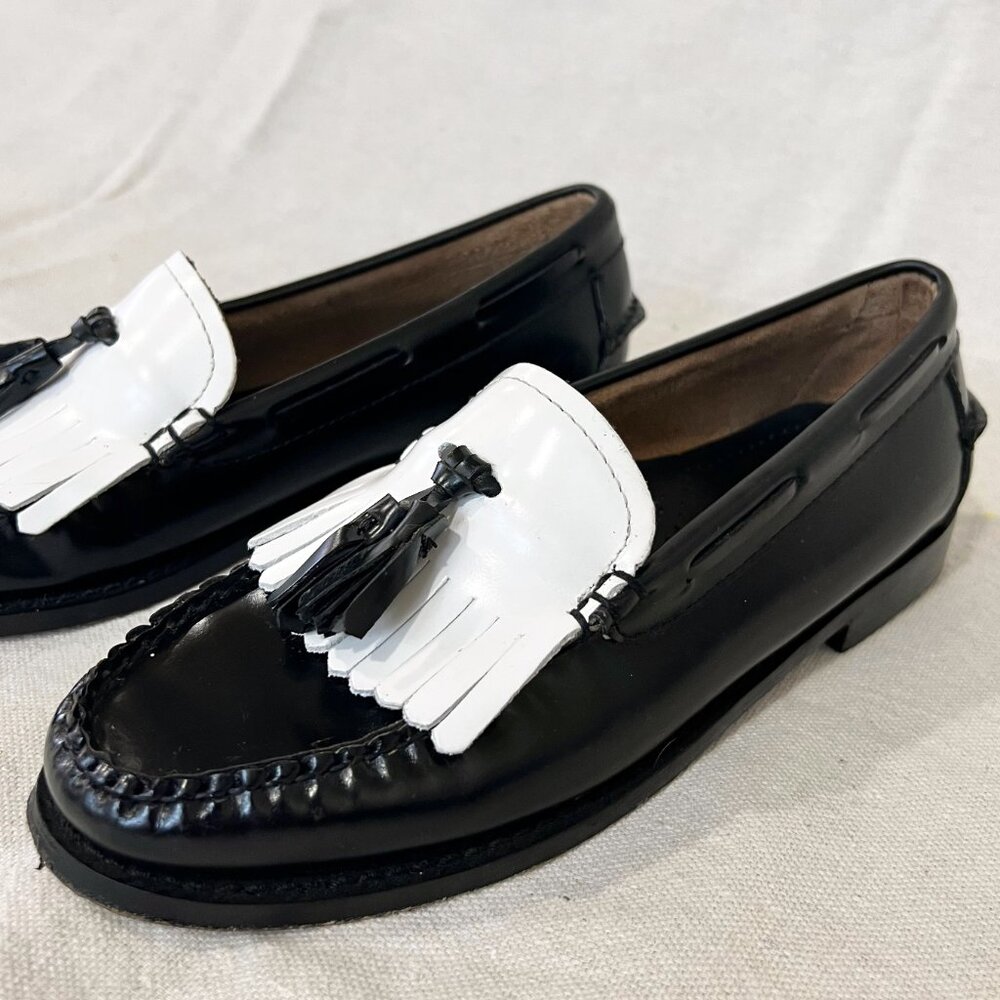 Weejuns Esther Kiltie Leather Tassel Loafers Black & White Size 6 - Picture 11 of 15